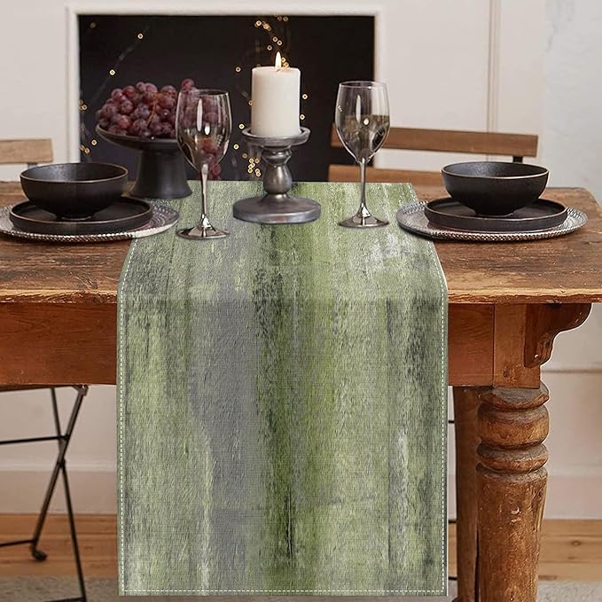 Emvency Table Runner, 13x90 Inch, Olive Green and Grey | Abstract Farmhouse by Emvency