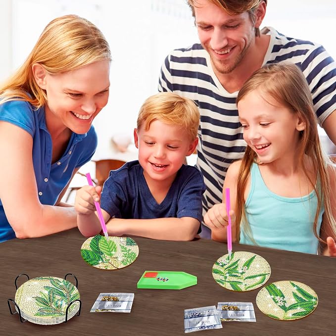 8 Pcs Diamond Painting Coasters | Leaves Diamond Art Coasters | Perfect Art - Image 6