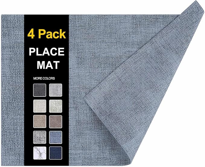 Faux Leather Heat Resistant Placemats 4 Packs, Waterproof Wipeable Dining PU by homing