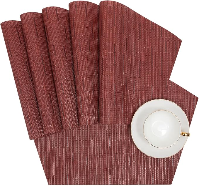 SHACOS Small Round Table Placemats Set of 4 Wedge Placemats Burgundy Red Heat - Image 7