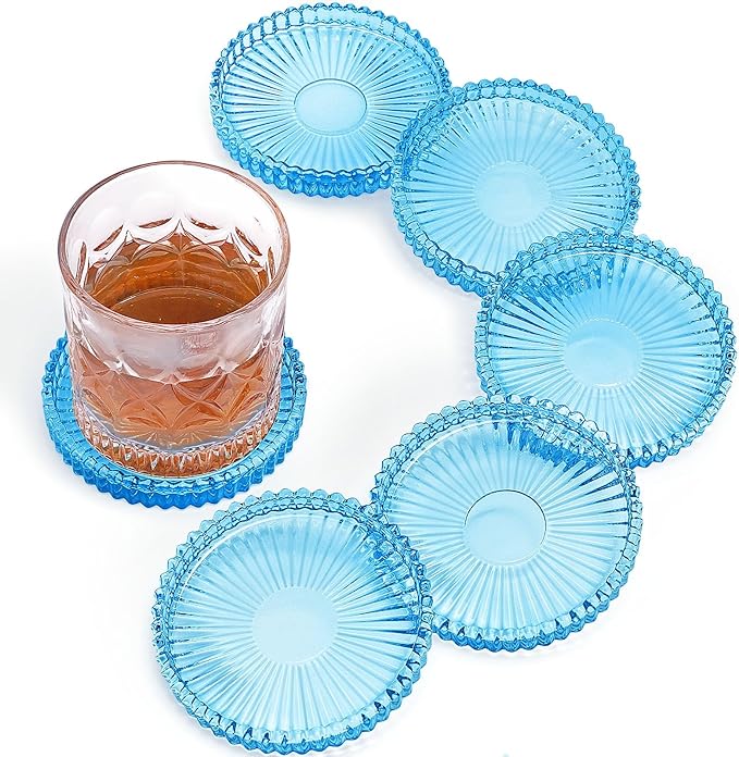 Modern Clear Glass Coasters Set of 6, Cute Coasters Table Mats by GOHDODD