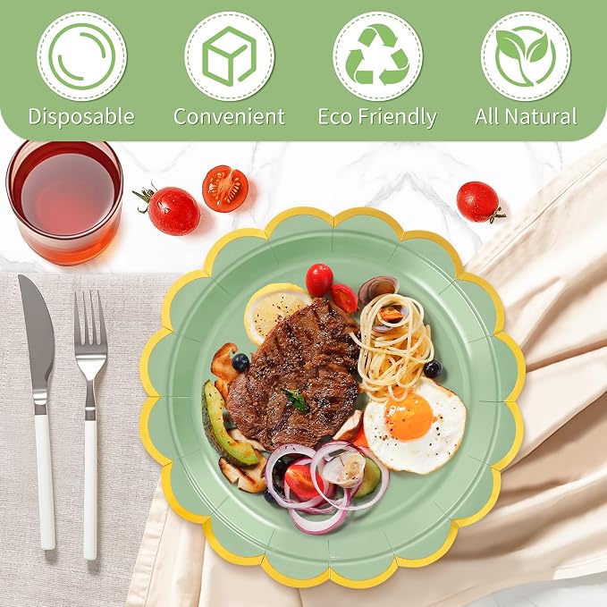 50 Pcs Sage Green Paper Plates Disposable, Dessert Cake Plates, - Image 4