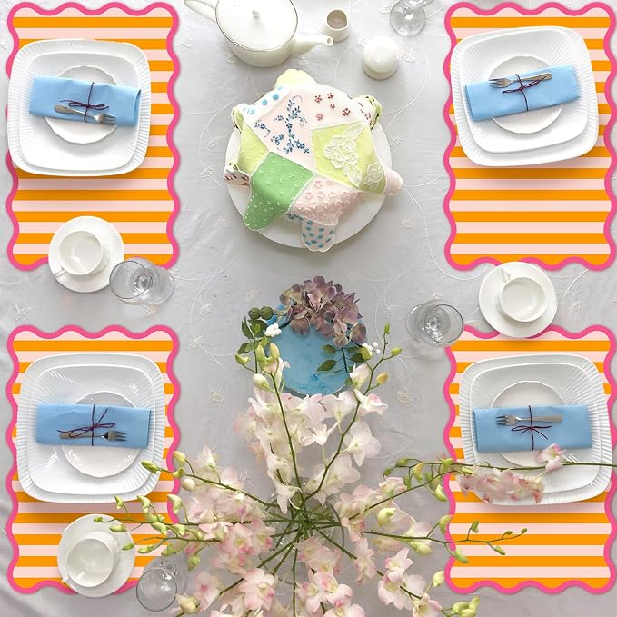 JarThenaAMCS 60 Pcs Stripe Scalloped Paper Placemats Table Mats 11 x 17 Inch - Image 5