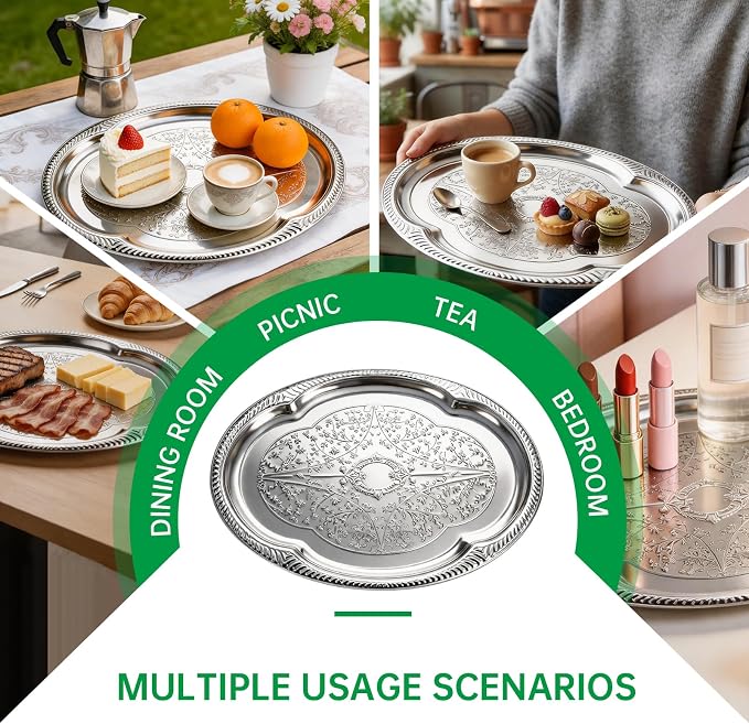 4-Pack Large Silver Serving Tray 20.3 x 15.2 Inch Mirror Platter Set - Image 6