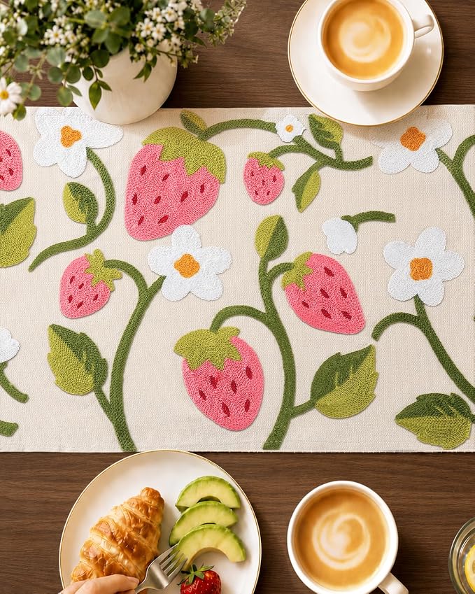Canvas Embroidered Narrow 13"x 48" Table Runner, Rustic texture, Machine - Image 3