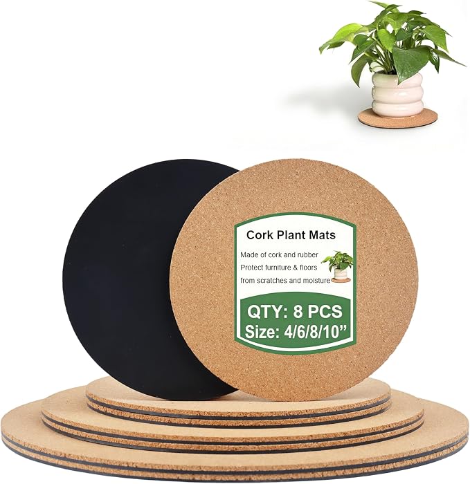 Cork Plant Coasters & Saucers 4/6/8/10 Inch – Absorbent Round Mats by vensovo