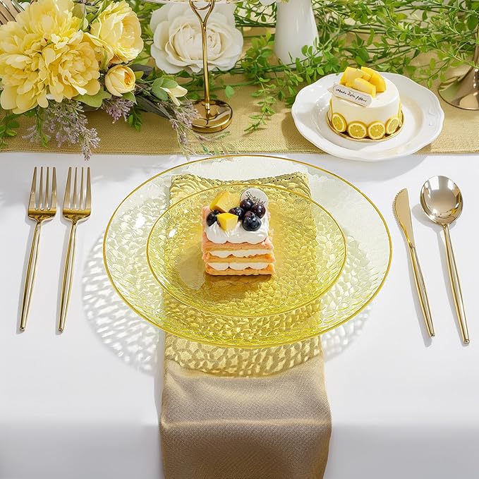 Rubtlamp 60Pcs Yellow Gold Plastic Plates, Hammered Plastic Plates Include 30 - Image 4