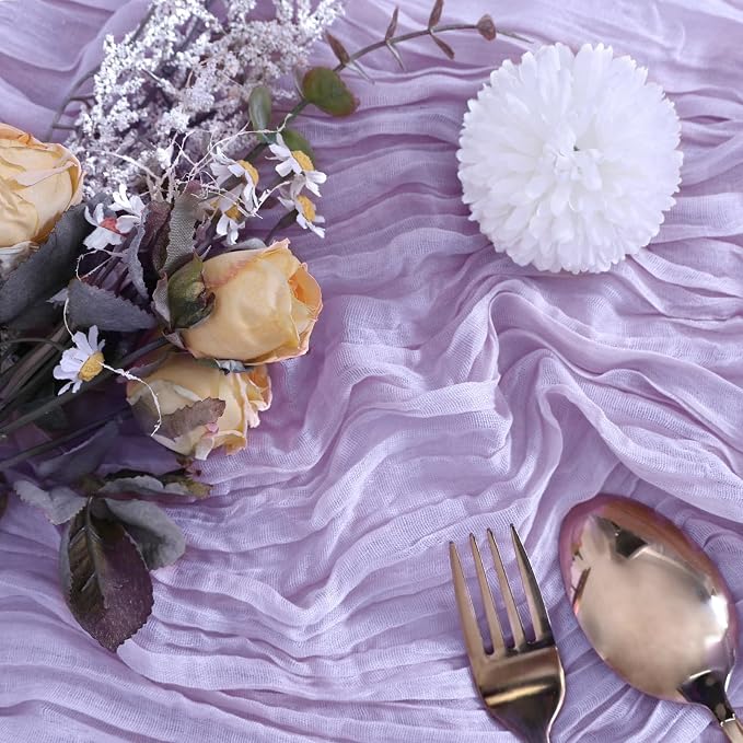 6 Pack Lavender Purple Cheesecloth Table Runner 35 x 120 Inch | Boho Gauze - Image 2