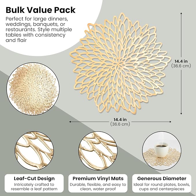 Juvale 20-Pack Gold Vinyl Placemats - Image 3