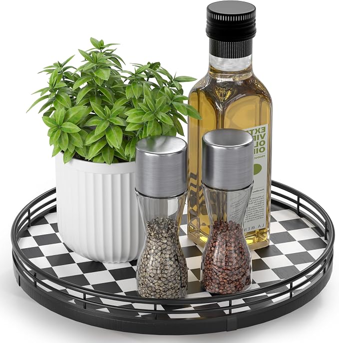 AMH 10-Inch Black and White Checkerboard Lazy Susan by AMH