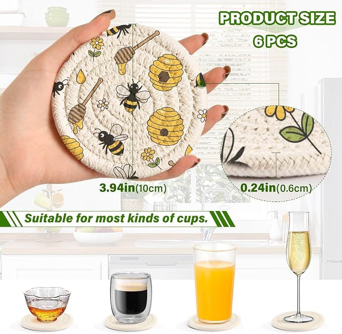 Bees Honeycomb White Print Coasters - Image 3