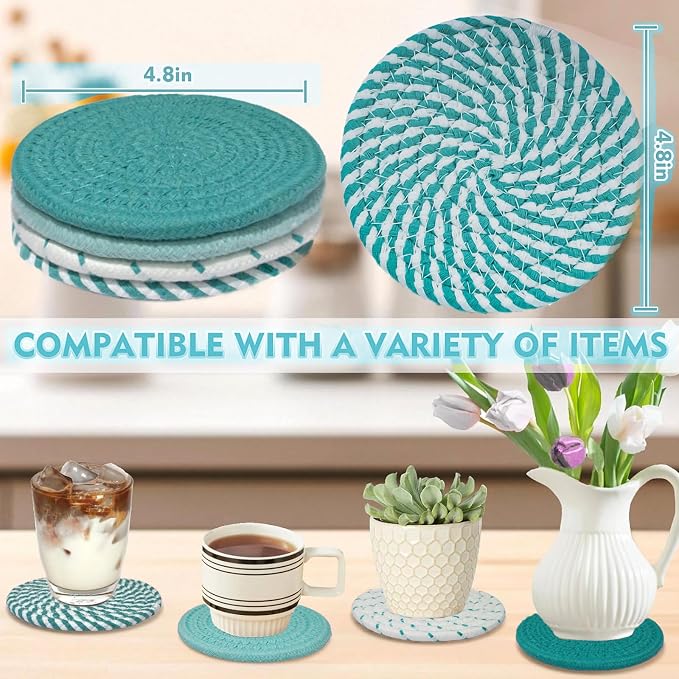 4.8 Inch Drink Coasters Set of 4, Large Fabric Cotton Absorbent Coasters - Image 3
