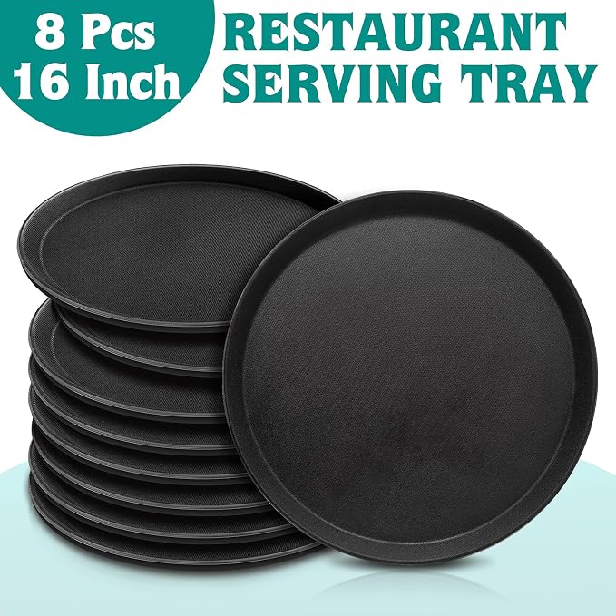 8 Pcs 16 Inch Round Serving Trays Restaurant Serving Trays Plastic Food Drink - Image 2