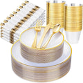 Morejoy 350PCS Clear Gold Plastic Plates by Morejoy
