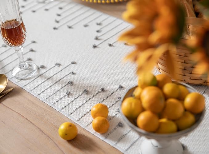 Boho Table Runner 13 x 48 Inch Long Natural Cotton Woven Runner - Image 5