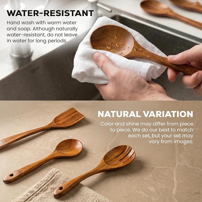 Zulay Kitchen Extra-Large 5-Piece Wooden Spoon Set - Image 5