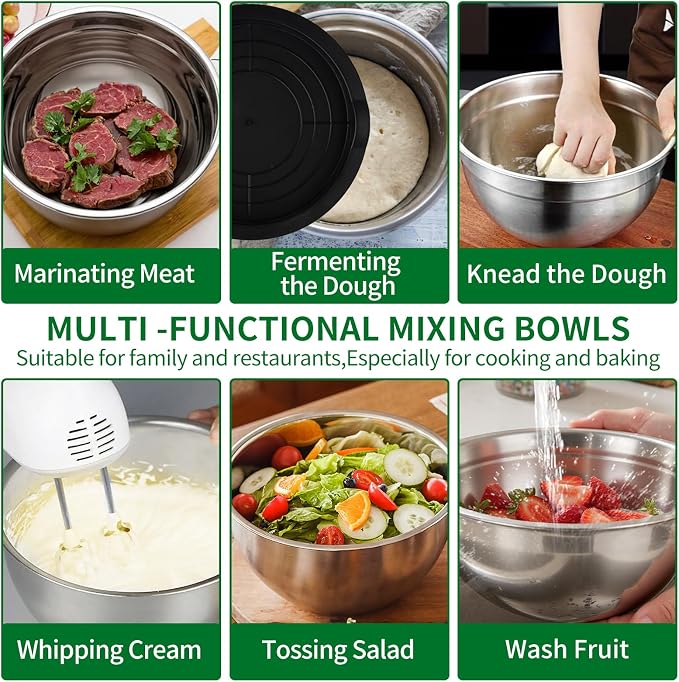 WEPSEN Mixing Bowls Set, Large Nesting Bowls 7, Measuring Cups and Spoons - Image 6