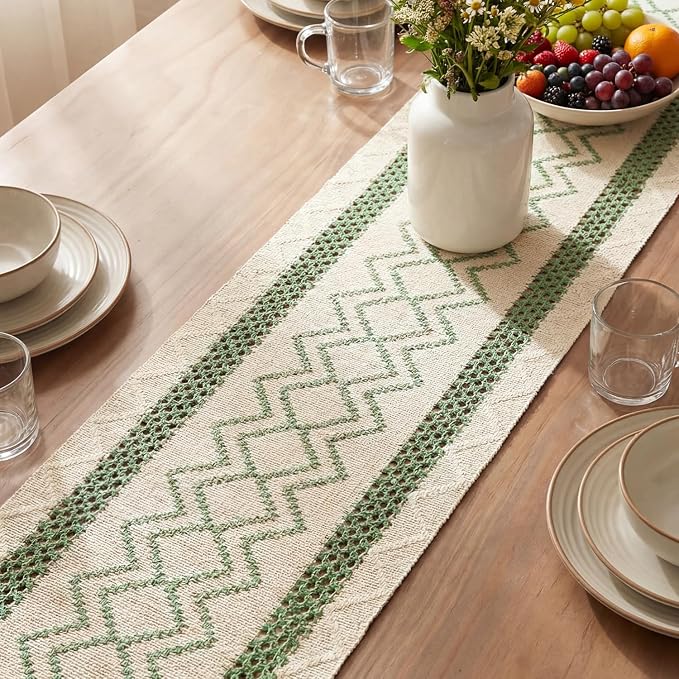 Artoid Mode Sage Green Stripe Diamond Woven Table Runner 12x48 Inch | Holiday - Image 3