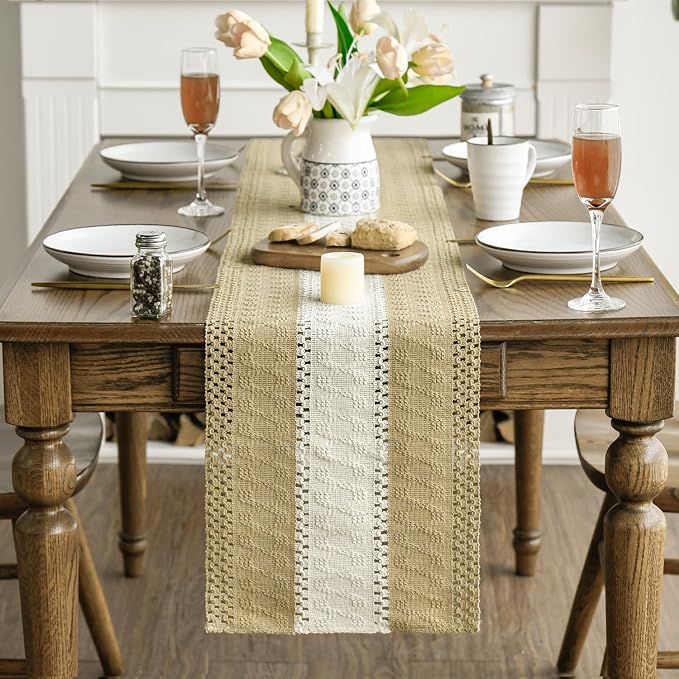 Artoid Mode Burlap Brown Farmhouse Woven Table Runner 12x108 Inch | Seasonal - Image 2