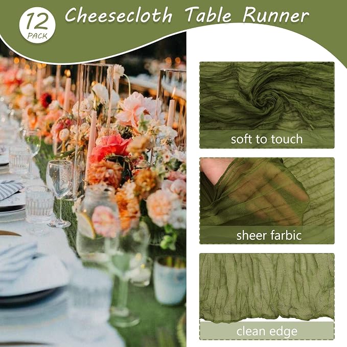 12 Pack 10Ft Cheesecloth Table Runner 35x120 Inch Boho Gauze Table Runner - Image 4
