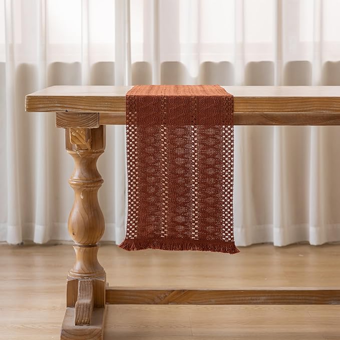 Fall Thanksgiving Boho Macrame Table Runner 12x36 Inch | Woven Burlap Rustic - Image 5
