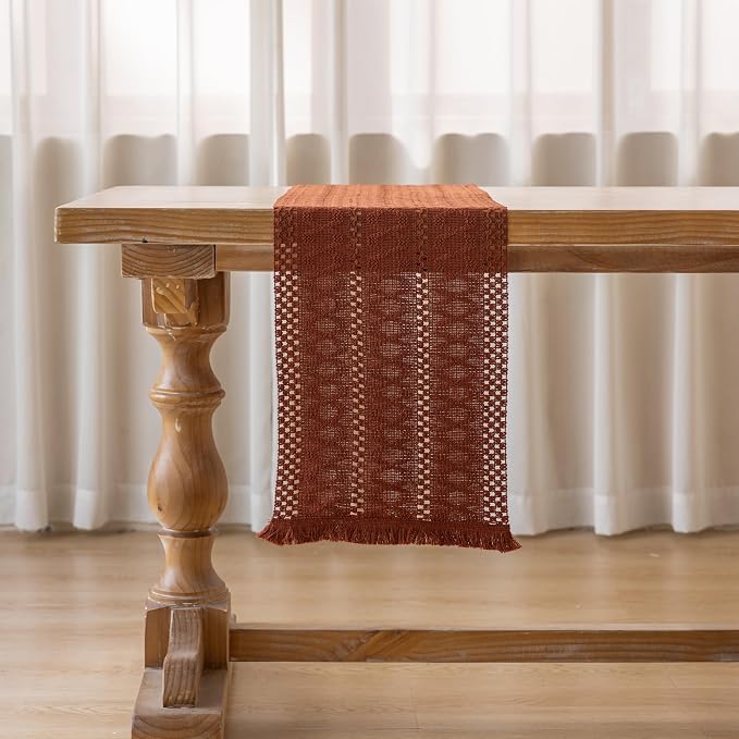 Fall Thanksgiving Boho Macrame Table Runner 12x48 Inch | Woven Burlap Rustic - Image 5