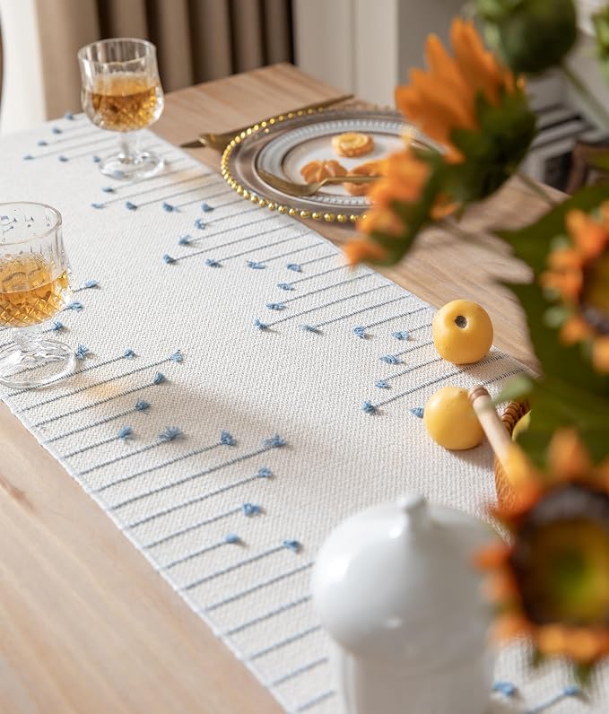 Boho Table Runner 13 x 48 Inch Long Natural Cotton Woven Runner - Image 4