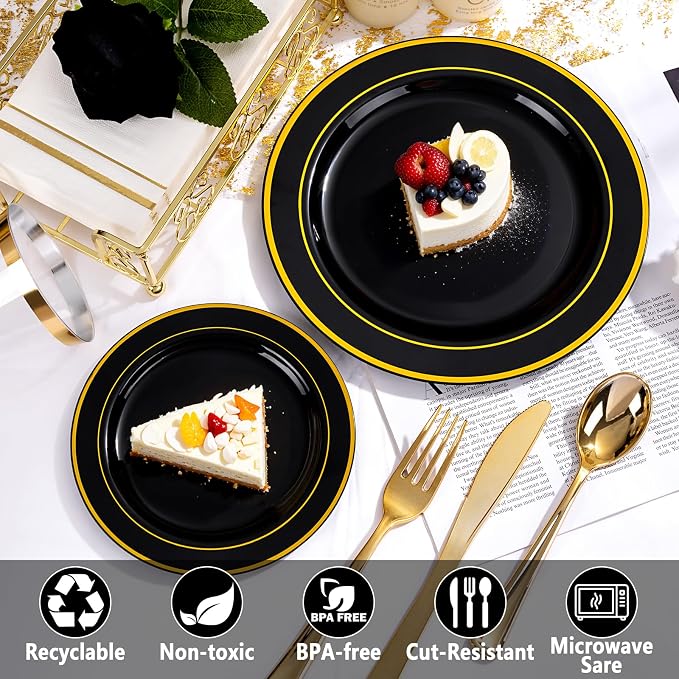 GATHER 700PCS Black Plastic Plates 100 Guest - Image 6