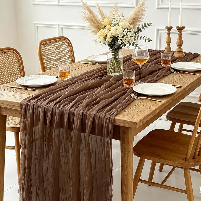 Brown Cheesecloth Table Runner, 10FT Rustic Coffee Boho Gauze Table Runner - Image 4
