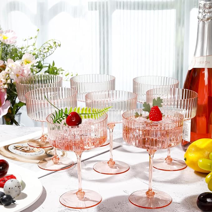 Jingmore 48 Pcs Ribbed Martini Glasses 10 oz Disposable Plastic Vintage Ribbed - Image 5