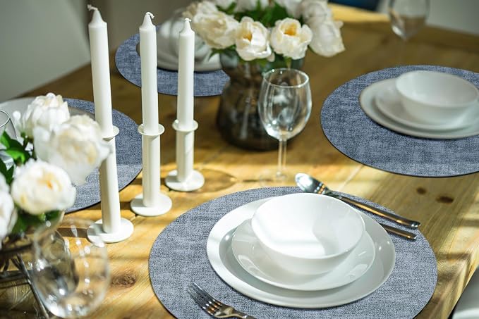 Round Faux Leather Placemat and Coaster 6 Packs, Washable Heat Resistant Dining - Image 8