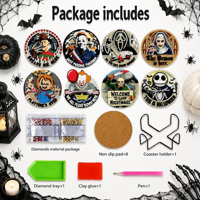 8 Pack Horror Diamond Art Coasters Kits- Diamond Painting Coasters Kits | - Image 4