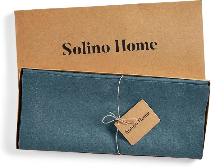 Solino Home 100% Pure Linen Table Runner Blue, Fete 14 x 132 Inch Long | Table - Image 5