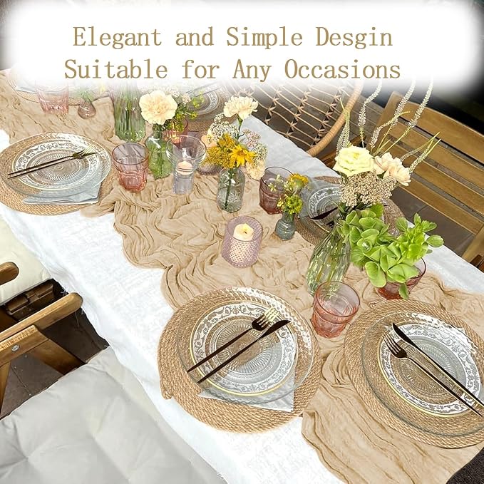 4 Pack Beige Cheesecloth Table Runner 20 x 120 inch Gauze Table Runners 10 FT - Image 6