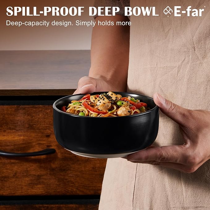 E-far Cereal Bowls Set of 4, 27oz Ceramic Deep Soup Bowls - Image 6