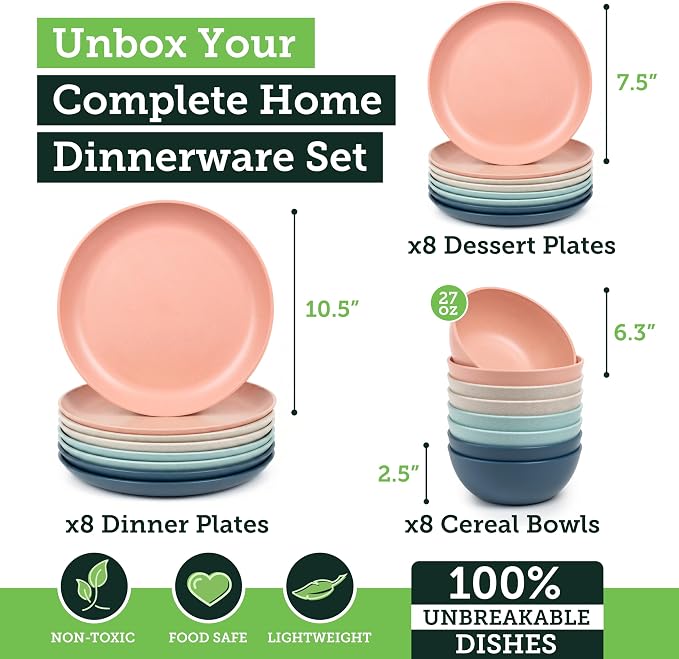 Grow Forward 24-piece Premium Wheat Straw Dinnerware Sets - Image 3