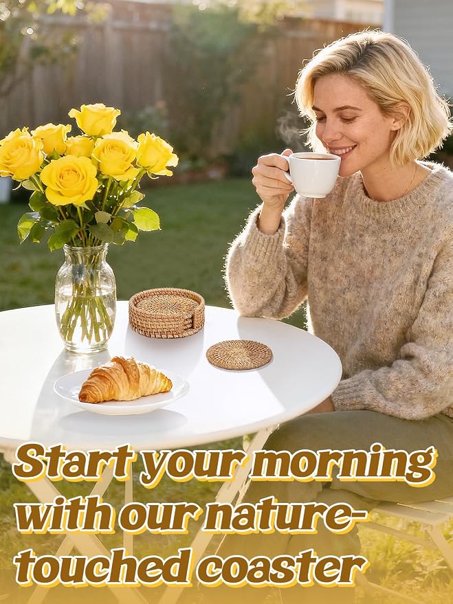 4Pcs Handmade Natural Rattan Coasters Set - Image 7