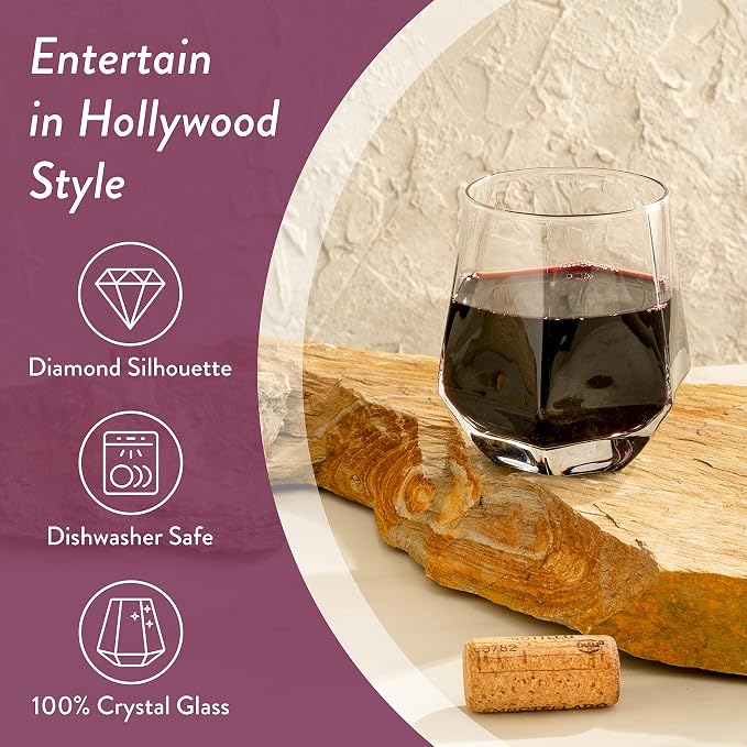 Hexagon Stemless Wine Glasses Set of 6 – Elegant 10.5 oz, Dishwasher Safe - Image 4