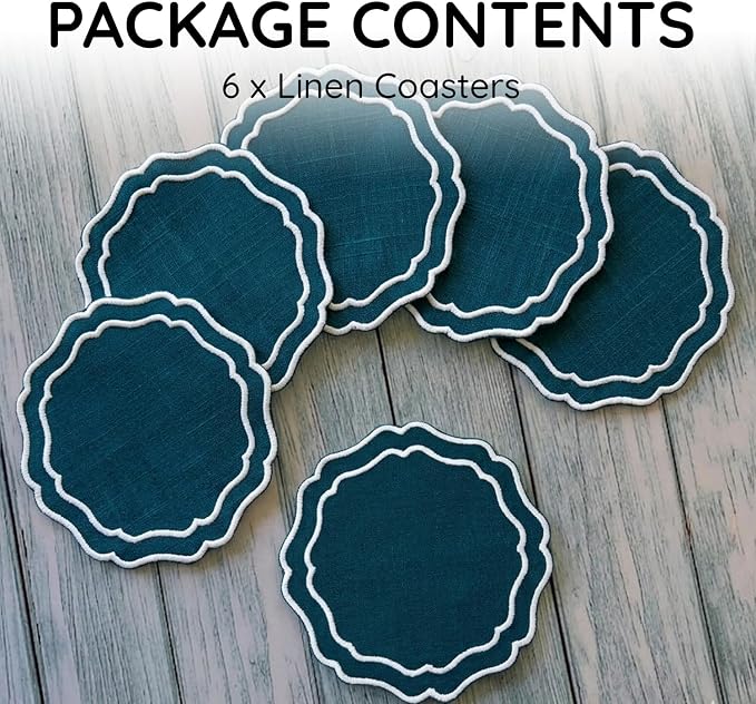 Linen Coasters for Drinks Set of 6, Fabric Coasters - Image 2