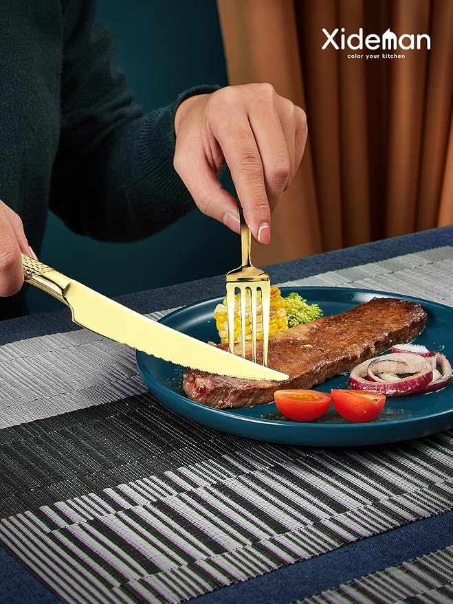 Xideman® 16-Pc Champagne Gold Hammered 18/10 Stainless Steel Silverware Set | - Image 7