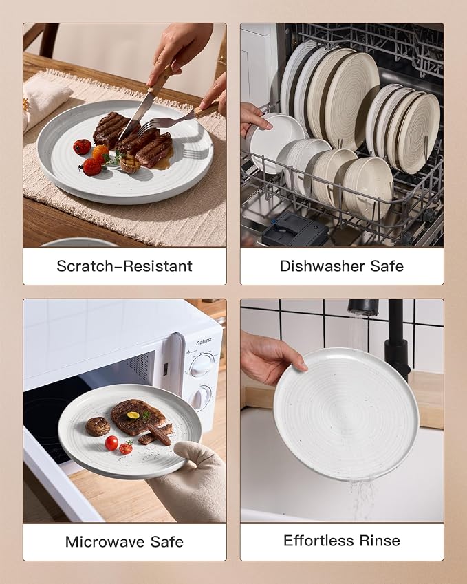 Stoneware Dinnerware Set for 8, Coupe Plates & Bowls, 24-Piece Speckled Spiral - Image 5