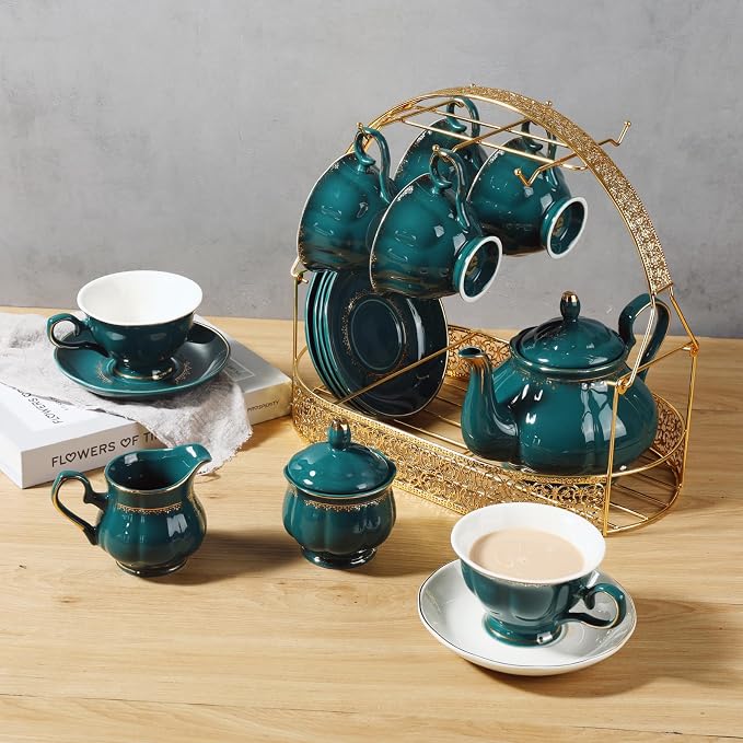 CHENP.HMC Tea Set 22-Piece Porcelain Ceramic Coffee Tea Sets | Cups Saucer - Image 2