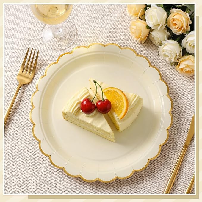 NatNarr 30 Pk Ivory Paper Plates 9" Scalloped Cream Plates - Image 4