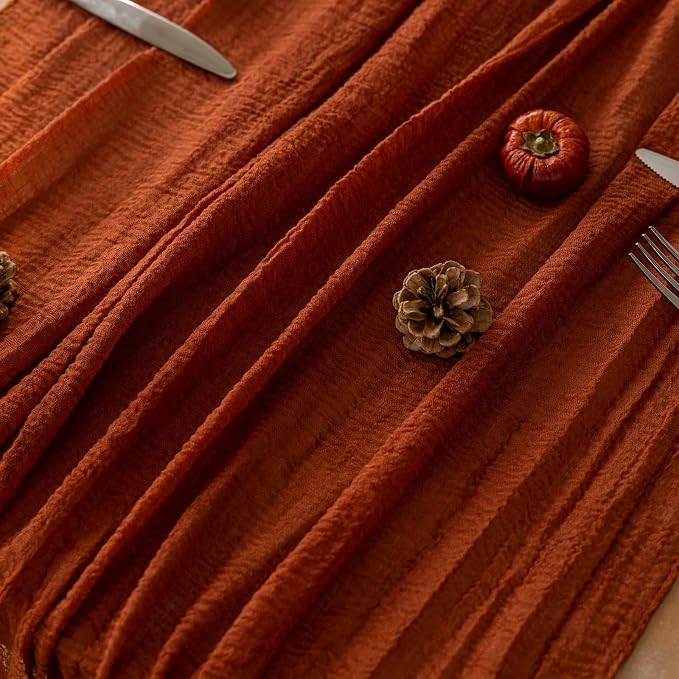 3Pcs Fall Terracotta Cheesecloth Table Runner 120 Inch Party Home Decor | - Image 5