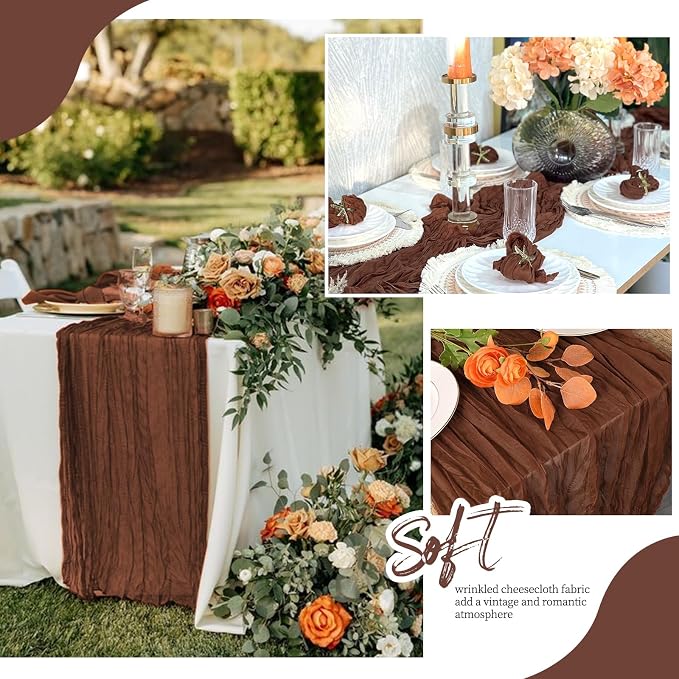 6 Pack Brown Cheesecloth Table Runner 17x108 Inch Semi Sheer Boho Gauze Cheese - Image 5
