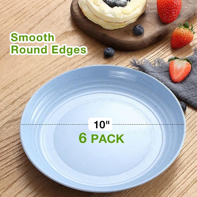 Mfacoy 6 Pack Unbreakable Dinner Plates, 10 Inch Wheat Straw, Reusable Deep - Image 6