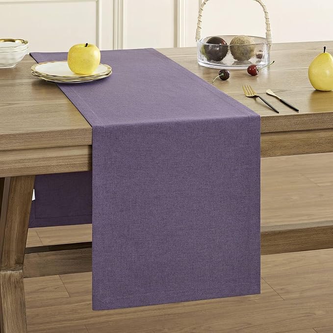 Basic Linen Style Table Runner, 14x72 Inch Purple | Mitered Corner Design by ZEEMARTONLINE