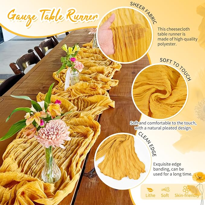 Showgeous 4 Pack Gold Cheesecloth Table Runner, 17 x 108 Inches | Boho - Image 3