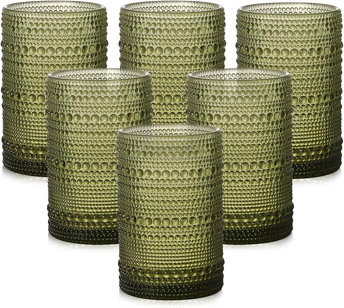 ZMOWIPDL Drinking Glasses Set of 6, 15 oz Green Hobnail Glass Cups | Vintage by ZMOWIPDL