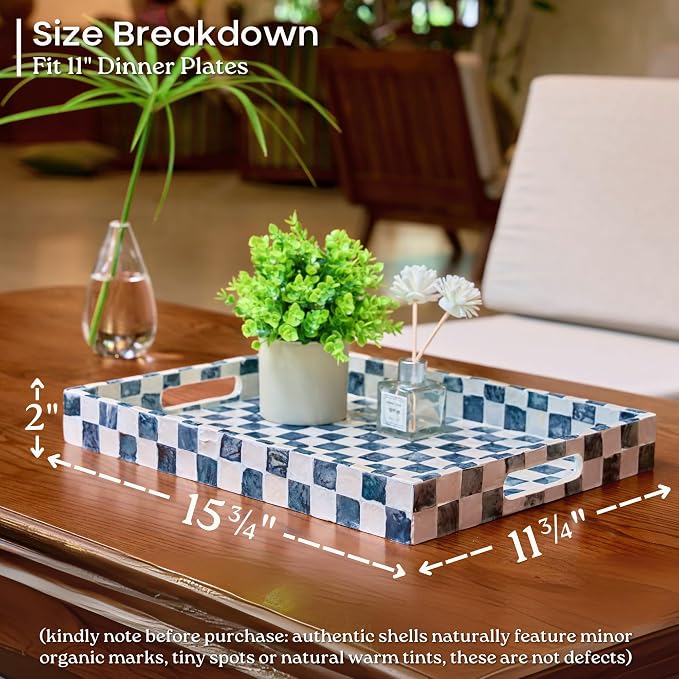 16"x12" Capiz Shell Coastal Decorative Serving Tray, Nautical Serving Tray - Image 3
